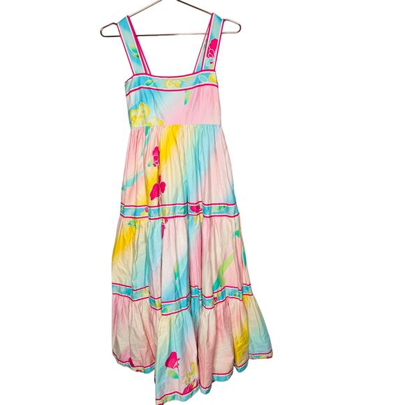 HUNTER BELL Multicolored Floral Rita Gradient Empire Waist Flowy Midi Dress XS - Picture 4 of 13